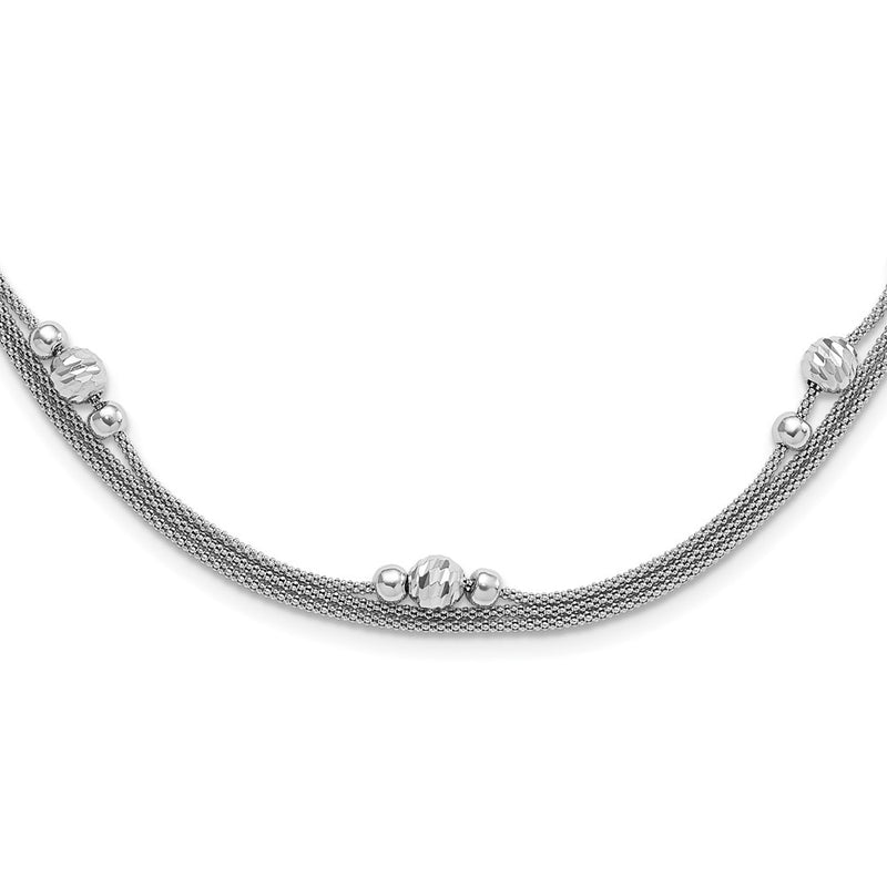 Sterling Silver Polished Fancy 3 Strand Diamond-Cut Beaded Necklace