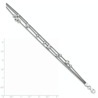 7 Inch Sterling Silver 3 Strand D/C Bead Polished Fancy Bracelet