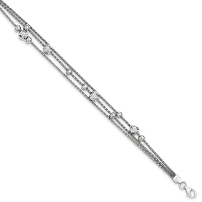 7 Inch Sterling Silver 3 Strand D/C Bead Polished Fancy Bracelet