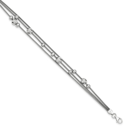 7 Inch Sterling Silver 3 Strand D/C Bead Polished Fancy Bracelet