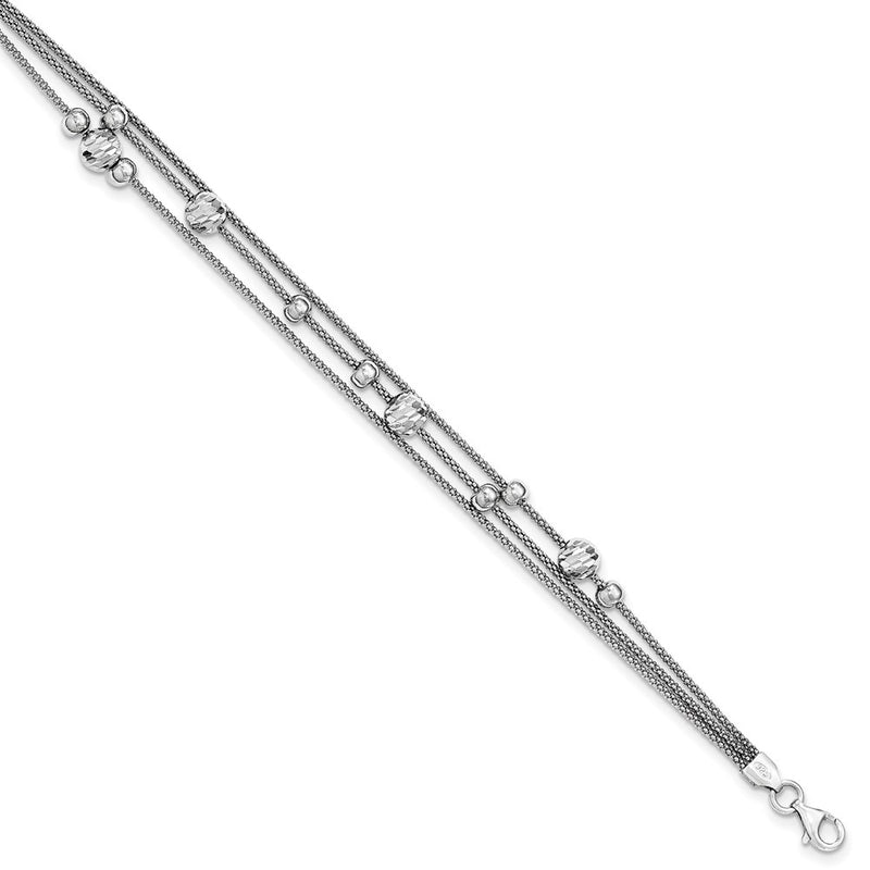Sterling Silver 3 Strand D/C Bead Polished Fancy Chain Bracelet
