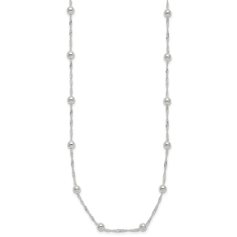 Sterling Silver Polished Beaded 18In Necklace