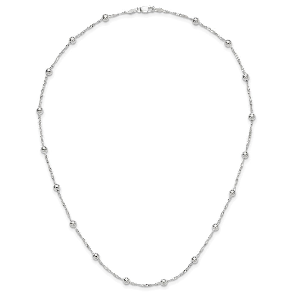 Sterling Silver Polished Beaded 18In Necklace