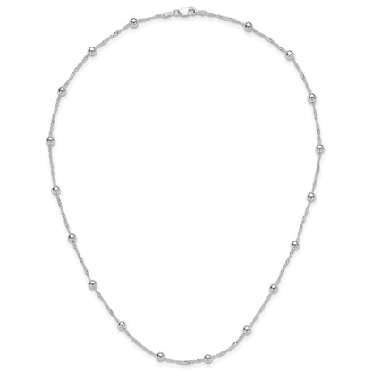 Sterling Silver Polished Beaded 18In Necklace