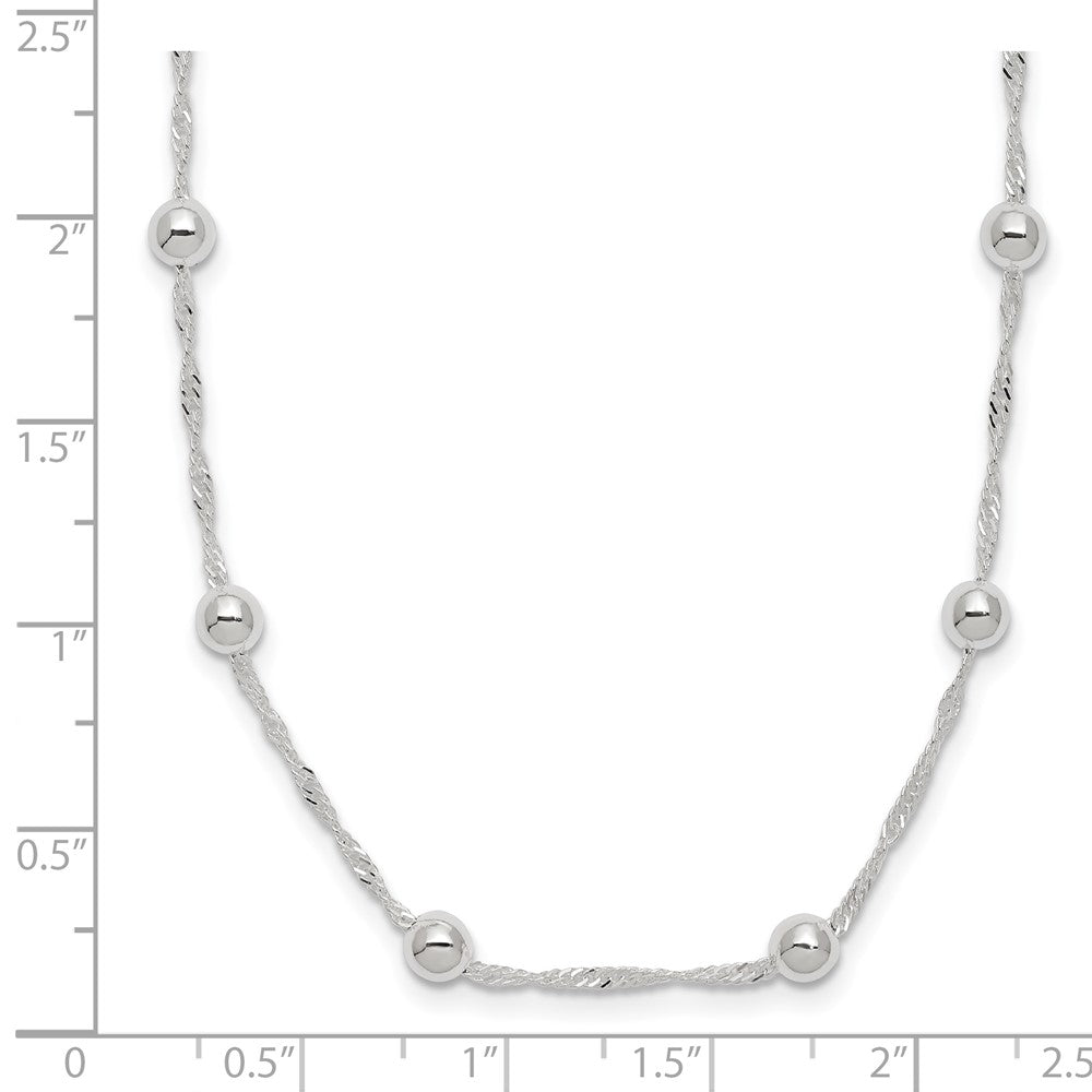 Sterling Silver Polished Beaded 18In Necklace