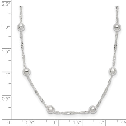 Sterling Silver Polished Beaded 18In Necklace
