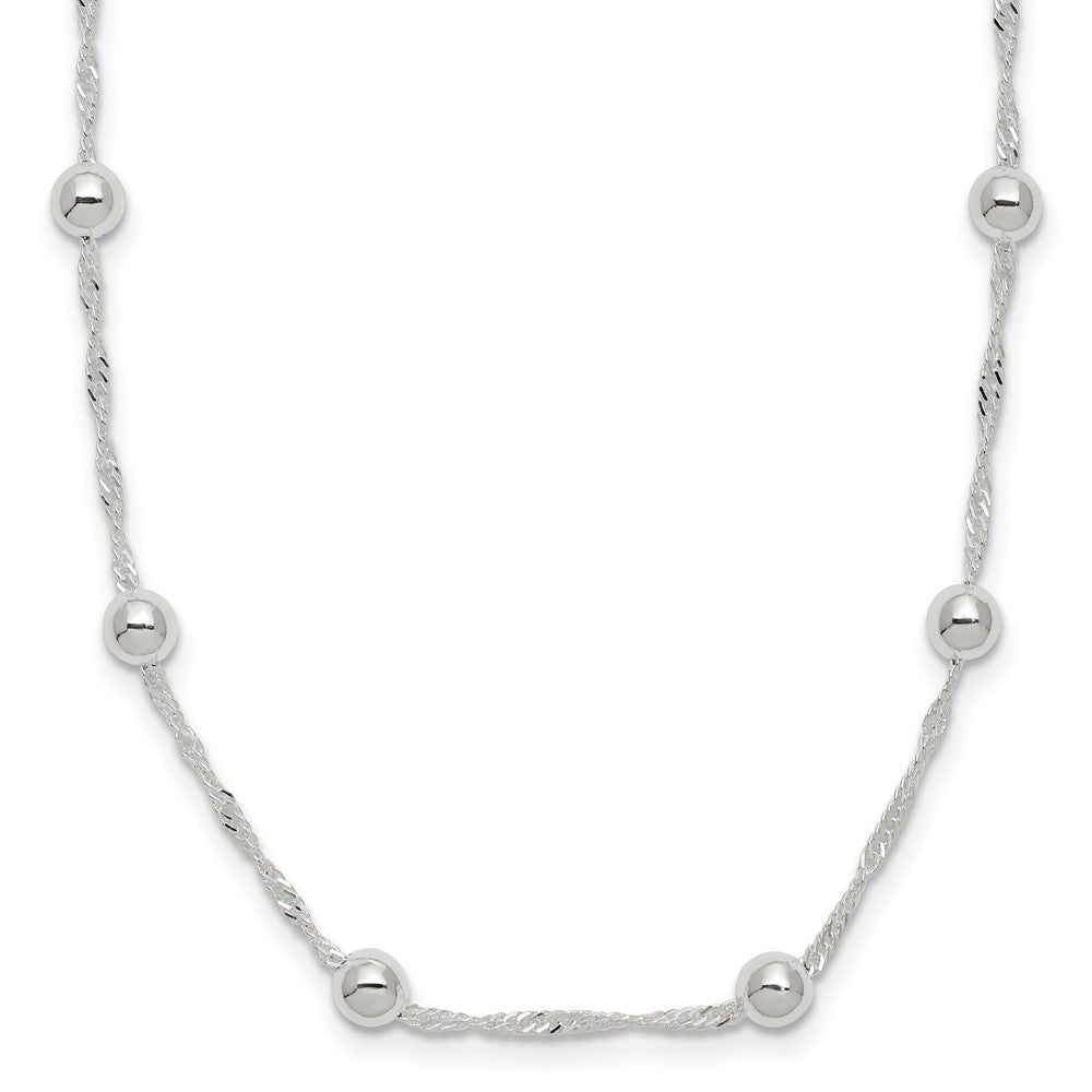 Sterling Silver Polished Beaded 18In Necklace