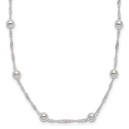Sterling Silver Polished Beaded 18In Necklace