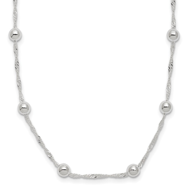 Sterling Silver Polished Beaded 18In Necklace