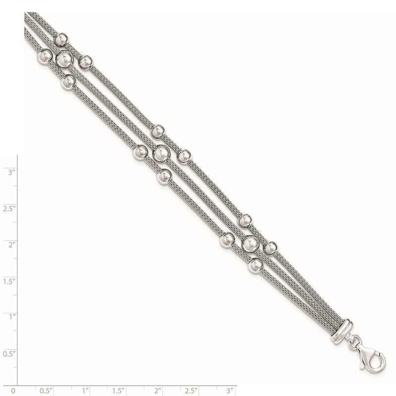 7.5 Inch Sterling Silver Polished Mesh 3-Strand Bracelet