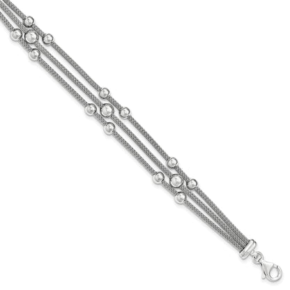 7.5 Inch Sterling Silver Polished Mesh 3-Strand Bracelet