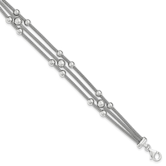 7.5 Inch Sterling Silver Polished Mesh 3-Strand Bracelet