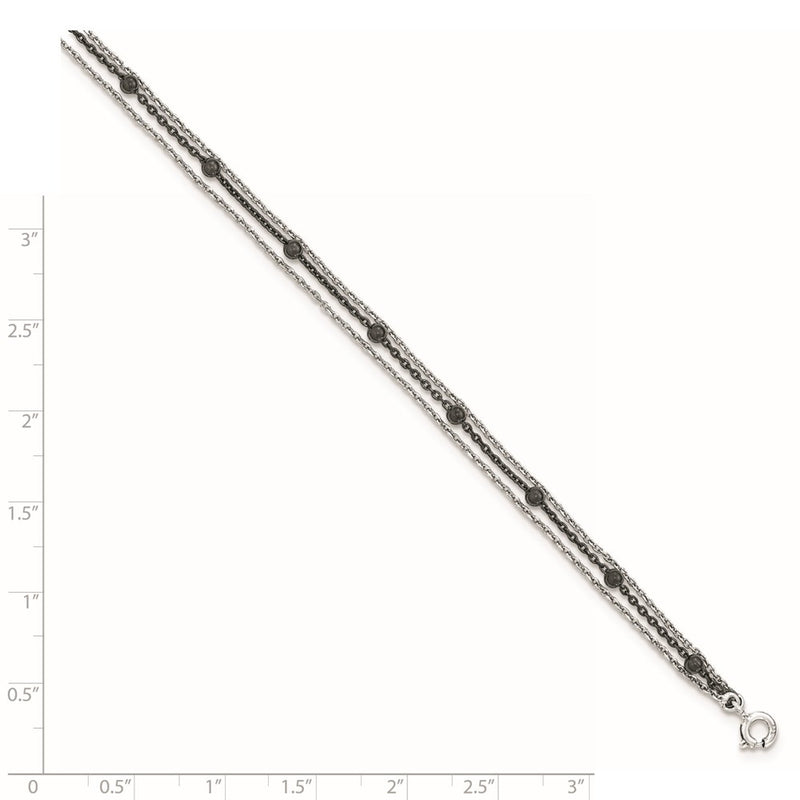 7 Inch Sterling Silver Polished Ruthenium-Plated 3-Strand Bracelet
