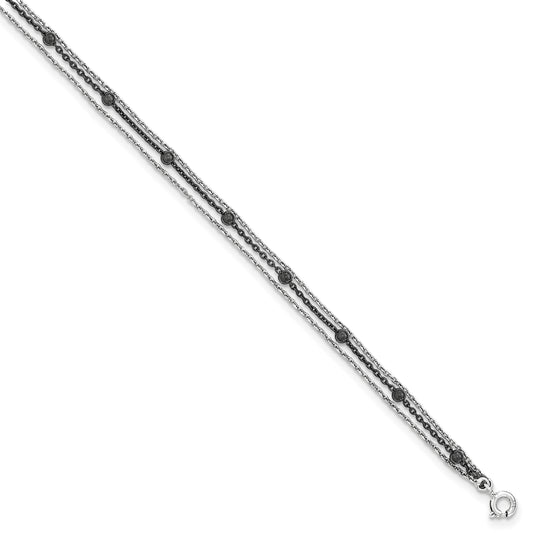 7 Inch Sterling Silver Polished Ruthenium-Plated 3-Strand Bracelet