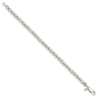 7.5 Inch Sterling Silver Polished Diamond-Cut Beaded Bracelet