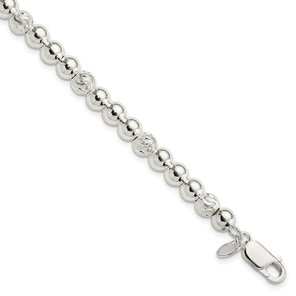 7.5 Inch Sterling Silver Polished Diamond-Cut Beaded Bracelet