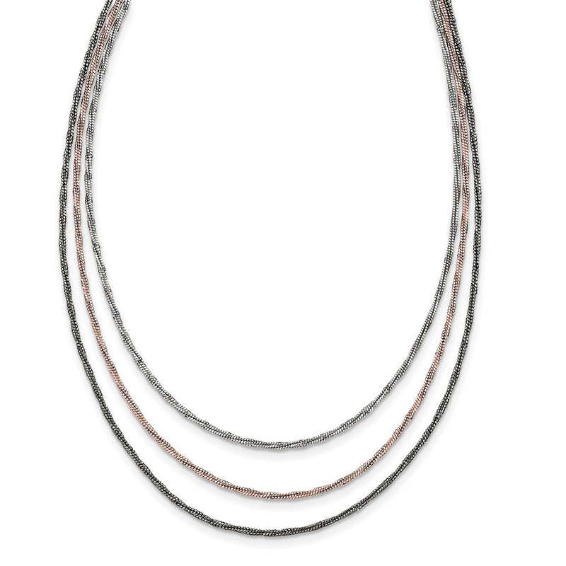 Sterling Silver Rose-Tone & Ruthenium-Plated W/1.75In Ext Necklace