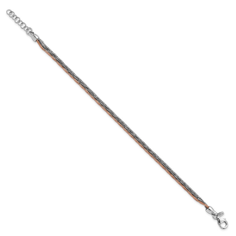 8.25 Inch Sterling Silver Rose-Tone & Ruthenium-Plated W/.75In Ext Bracelet