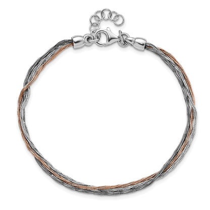 Sterling Silver Rose-Tone & Ruthenium-Plated W/. Ext Chain Bracelet