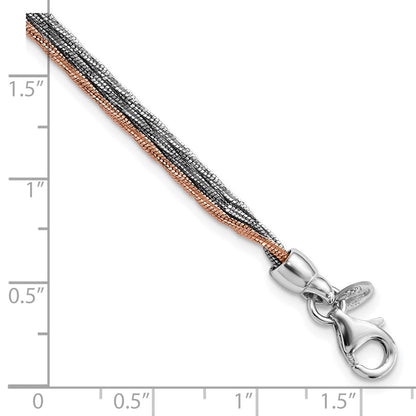 Sterling Silver Rose-Tone & Ruthenium-Plated W/. Ext Chain Bracelet
