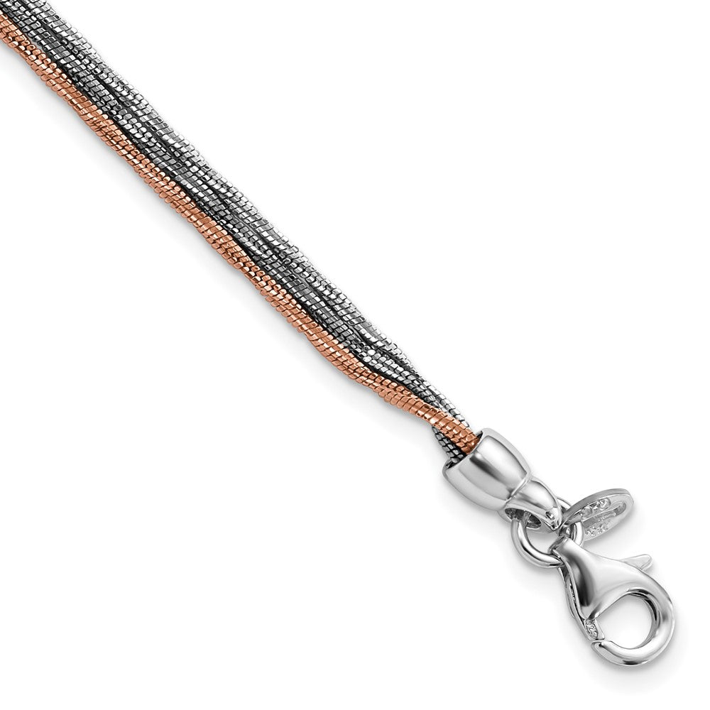 Sterling Silver Rose-Tone & Ruthenium-Plated W/. Ext Chain Bracelet