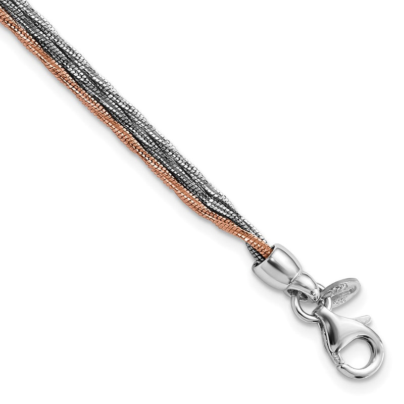 8.25 Inch Sterling Silver Rose-Tone & Ruthenium-Plated W/.75In Ext Bracelet