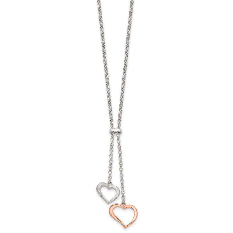 Sterling Silver Rose-Tone Polished Textured 2-Heart Necklace
