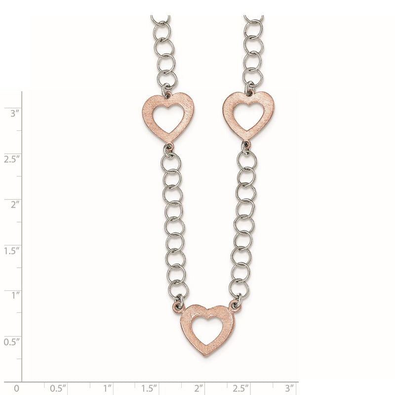Sterling Silver Rhodium-Plated Rose-Tone Hearts W/ 2 In Ext. Necklace