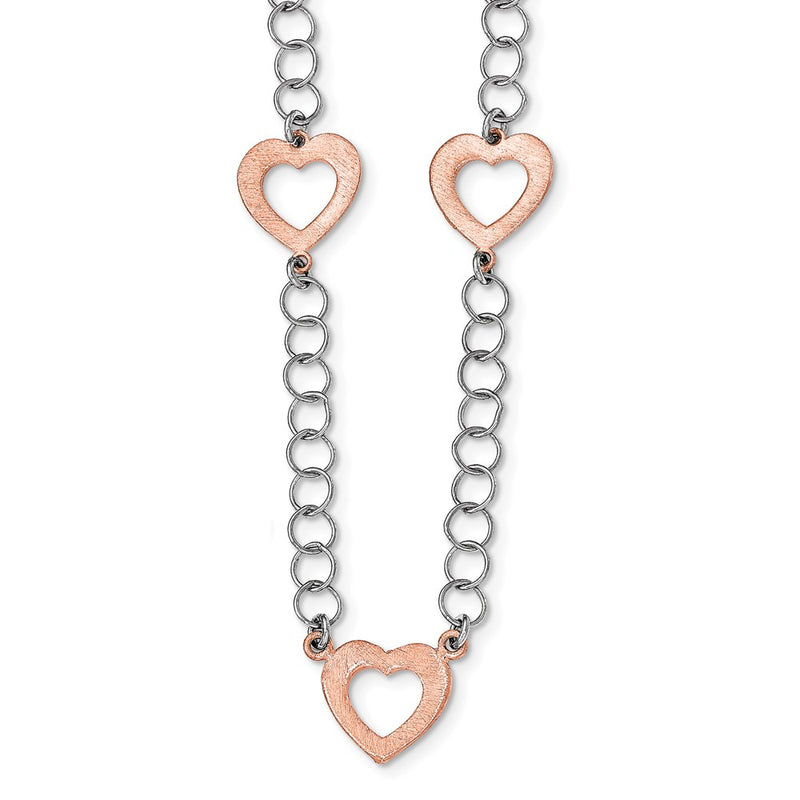 Sterling Silver Rhodium-Plated Rose-Tone Hearts W/ 2 In Ext. Necklace