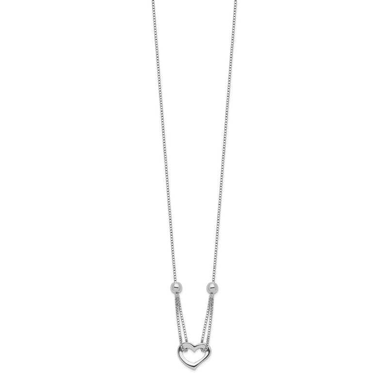 18 Inch Sterling Silver Rhodium-Plated Heart W/Box Chain Necklace