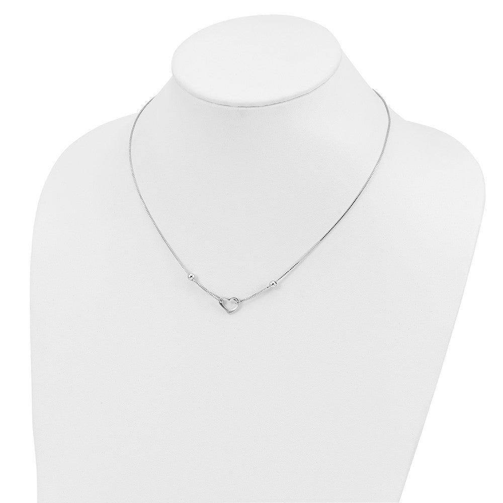 18 Inch Sterling Silver Rhodium-Plated Heart W/Box Chain Necklace