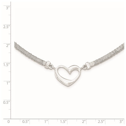 Sterling Silver Polished Textured Heart Necklace With 1In Extender