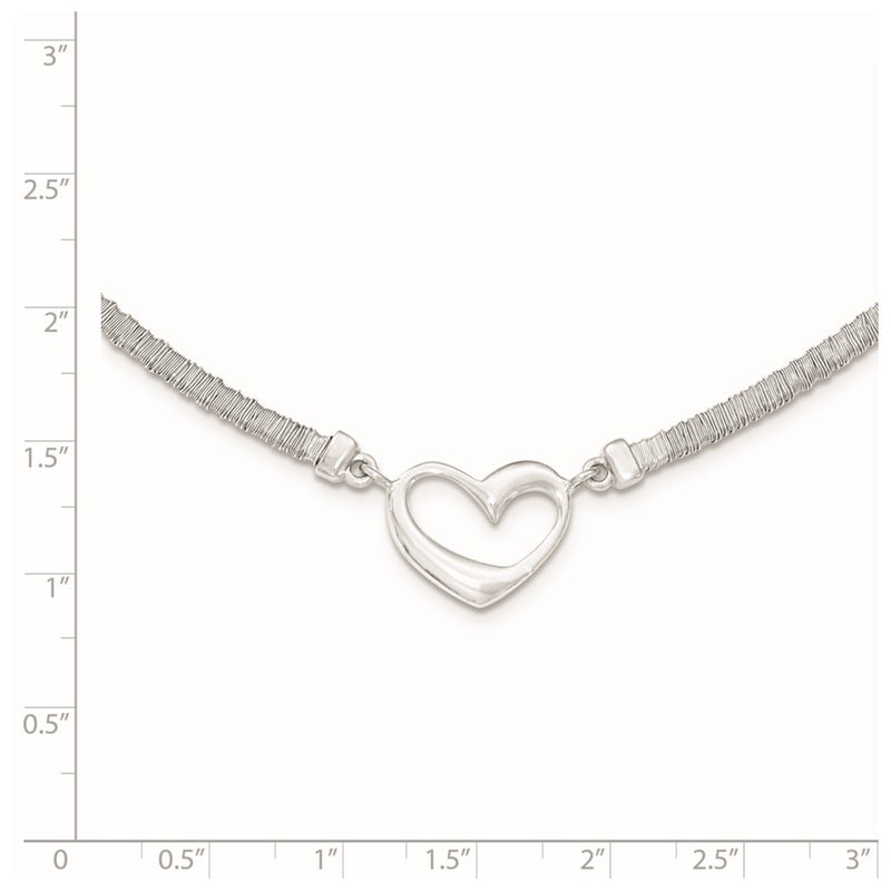 Sterling Silver Polished Textured Heart Necklace With 1In Extender