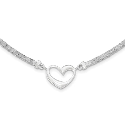 Sterling Silver Polished Textured Heart Necklace With 1In Extender