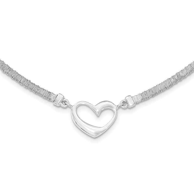 Sterling Silver Polished Textured Heart Necklace With 1In Extender