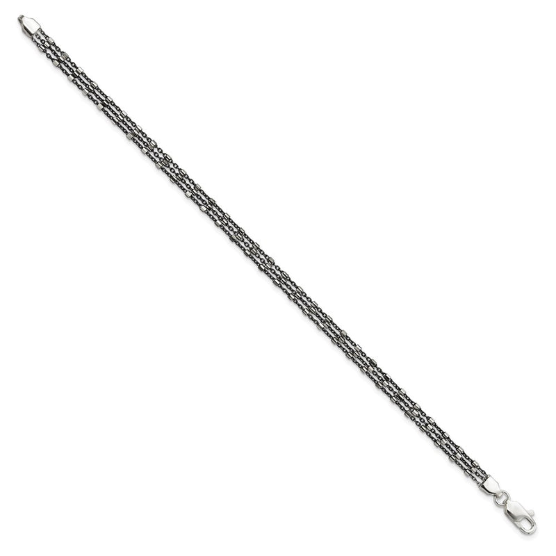 Sterling Silver Ruthenium-Plated Multi-Chain 3 Strand Bracelet