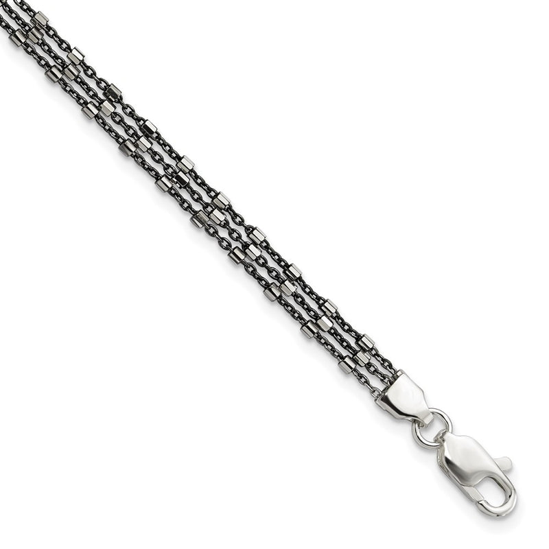 Sterling Silver Ruthenium-Plated Multi-Chain 3 Strand Bracelet