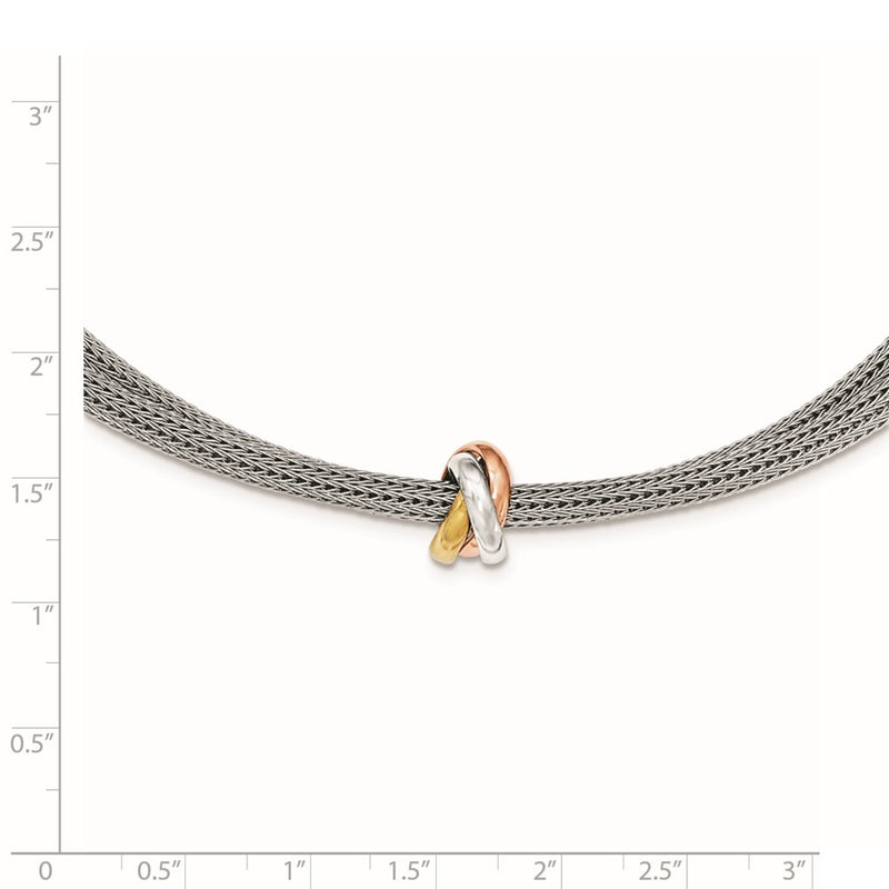 Sterling Silver Polished Rose & Gold-Tone Mesh Necklace