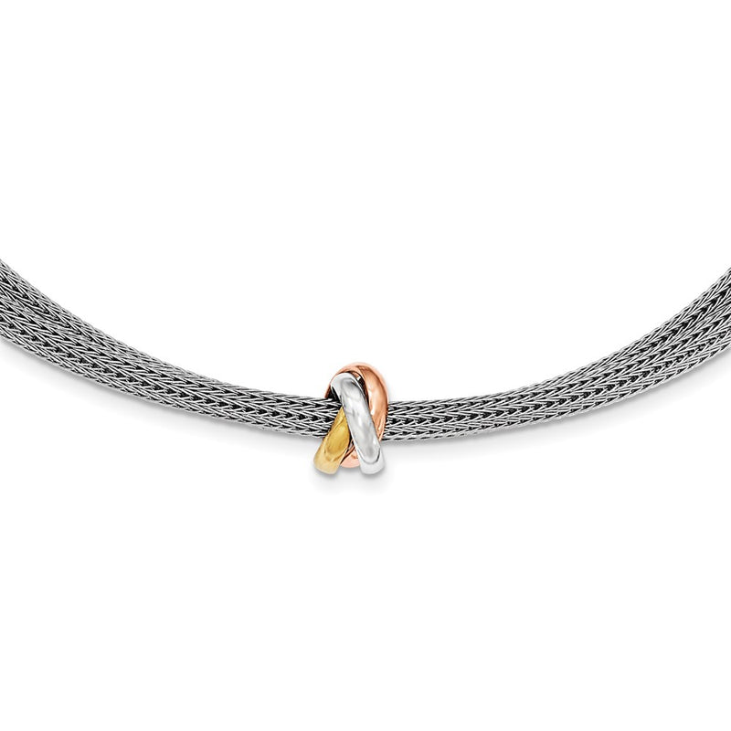 Sterling Silver Polished Rose & Gold-Tone Mesh Necklace