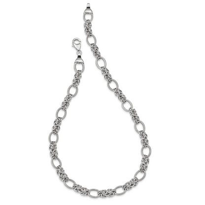 Sterling Silver Rhodium-Plated Polished And Textured Necklace