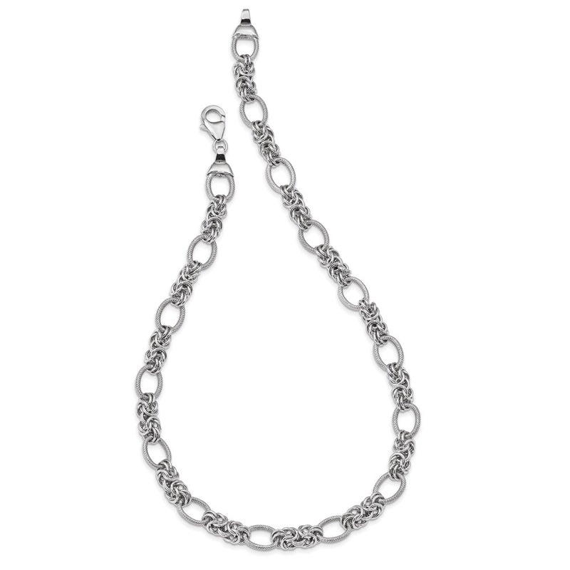 Sterling Silver Rhodium-Plated Polished And Textured Necklace