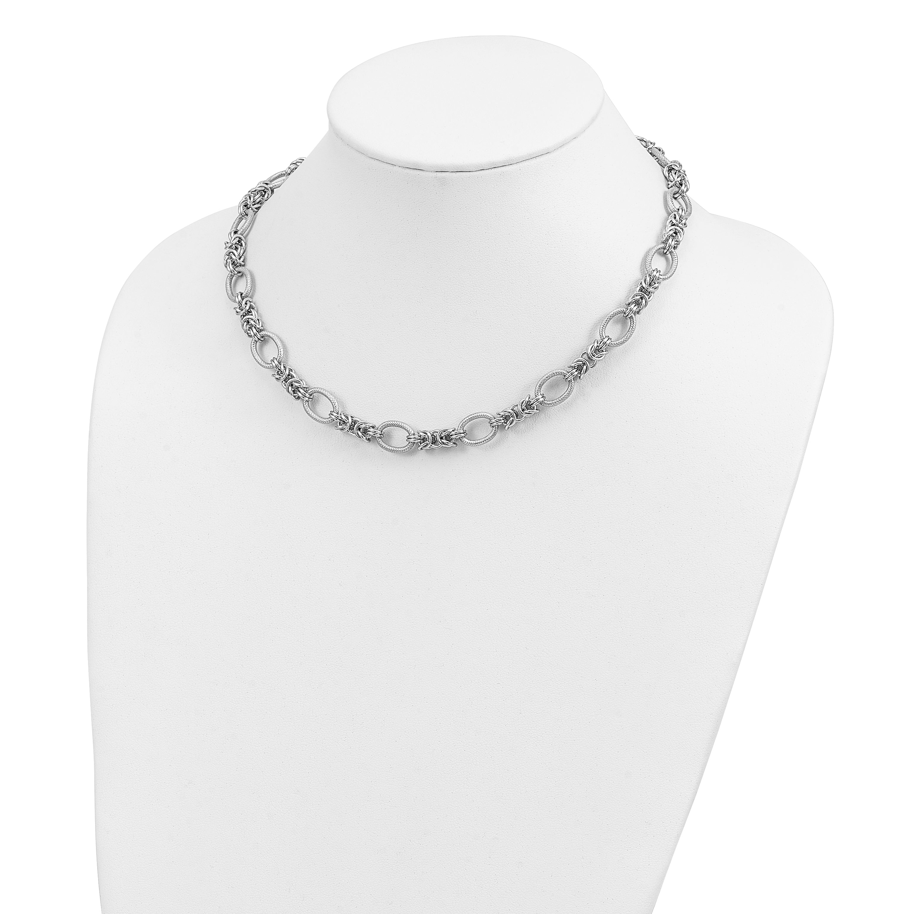Sterling Silver Rhodium-Plated Polished And Textured Necklace