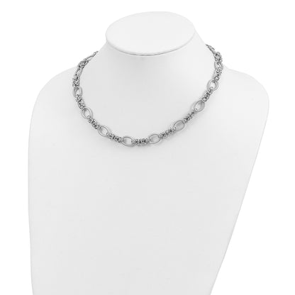 Sterling Silver Rhodium-Plated Polished And Textured Necklace
