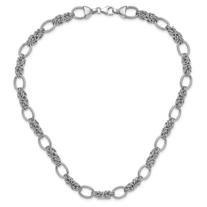Sterling Silver Rhodium-Plated Polished And Textured Necklace