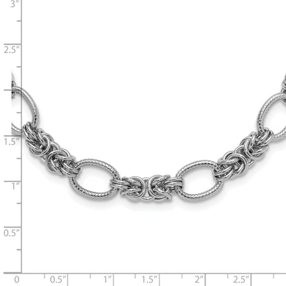 Sterling Silver Rhodium-Plated Polished And Textured Necklace
