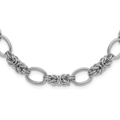 Sterling Silver Rhodium-Plated Polished And Textured Necklace