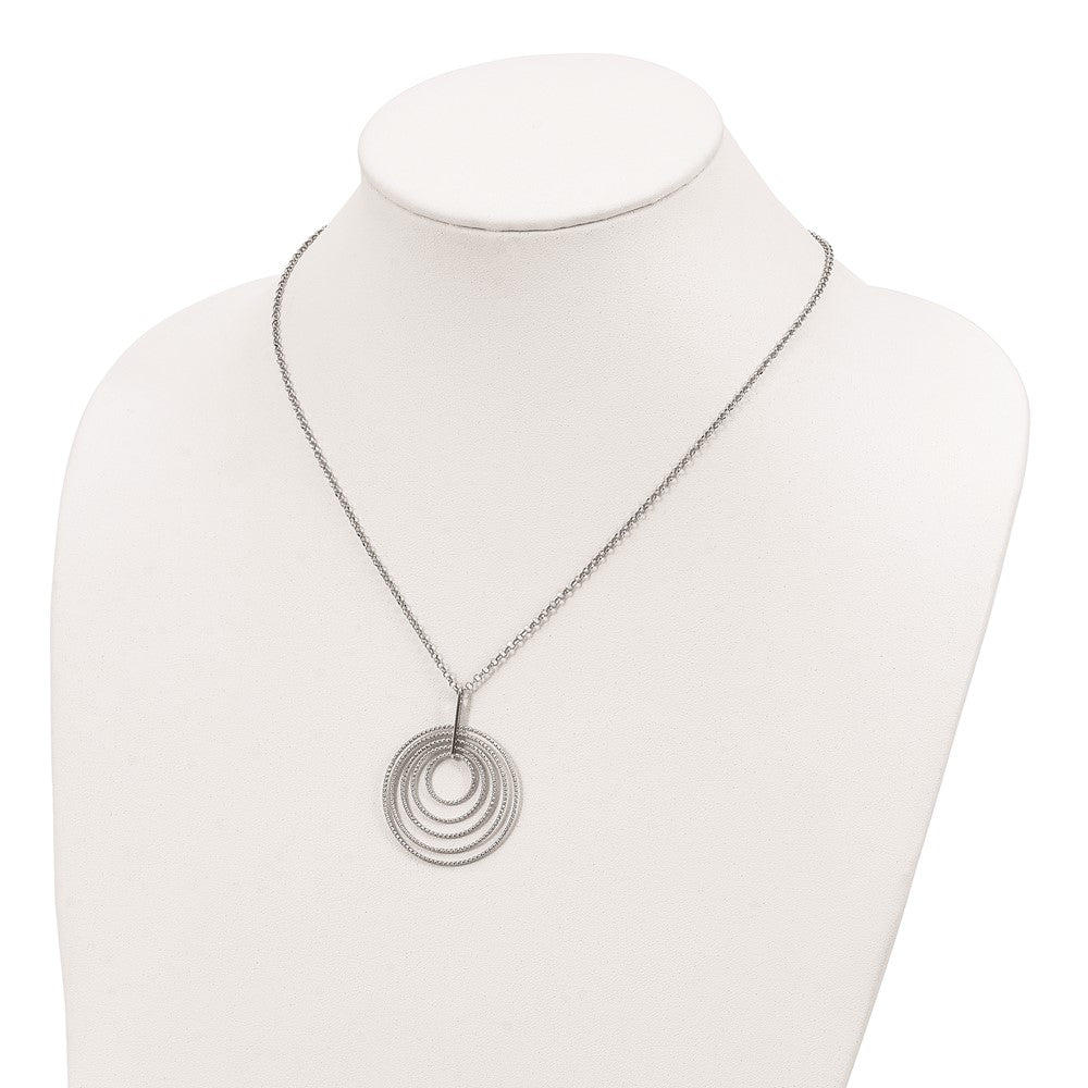 Sterling Silver Rhodium-Plated D/C Multi-Circles W/2In Ext Necklace