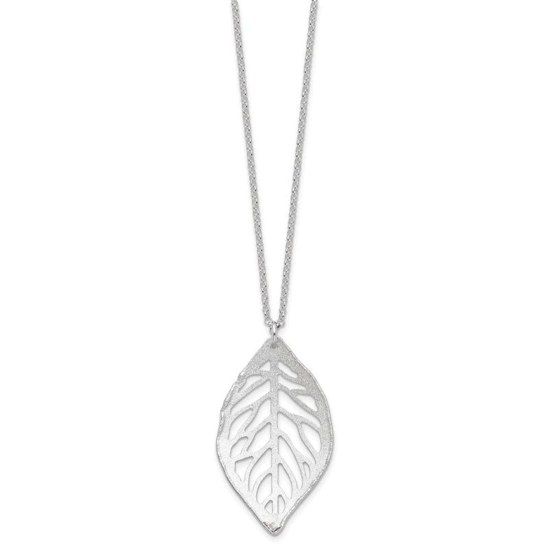 Sterling Silver Rhodium-Plated Satin Cut-Out Leaf Necklace