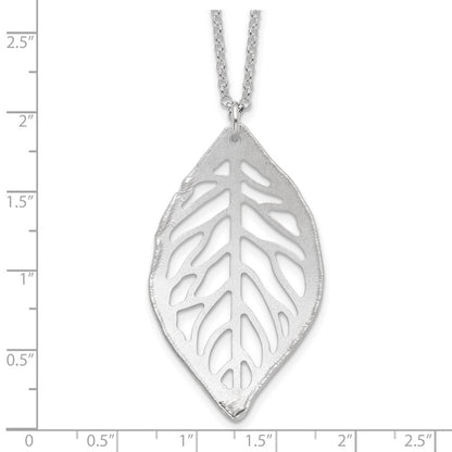 Sterling Silver Rhodium-Plated Satin Cut-Out Leaf Necklace
