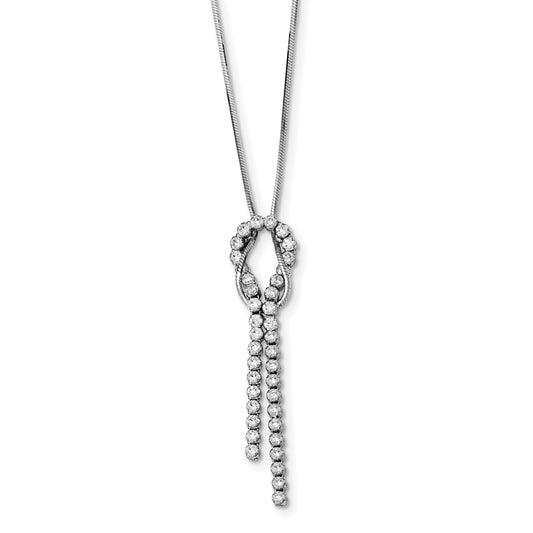 18 Inch Sterling Silver Rhodium-Plated Cz Knotted Snake Chain Necklace